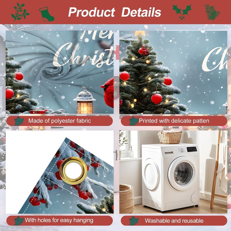 ANNA QUEEN Christmas Garage Door Banner 6x13FT, Cardinal Bird & Ornament Christmas Tree Scene, Large Outdoor Garage Door Cover for Holiday Yard Decorations, Winter Snow Xmas Party Backdrop - Image 3